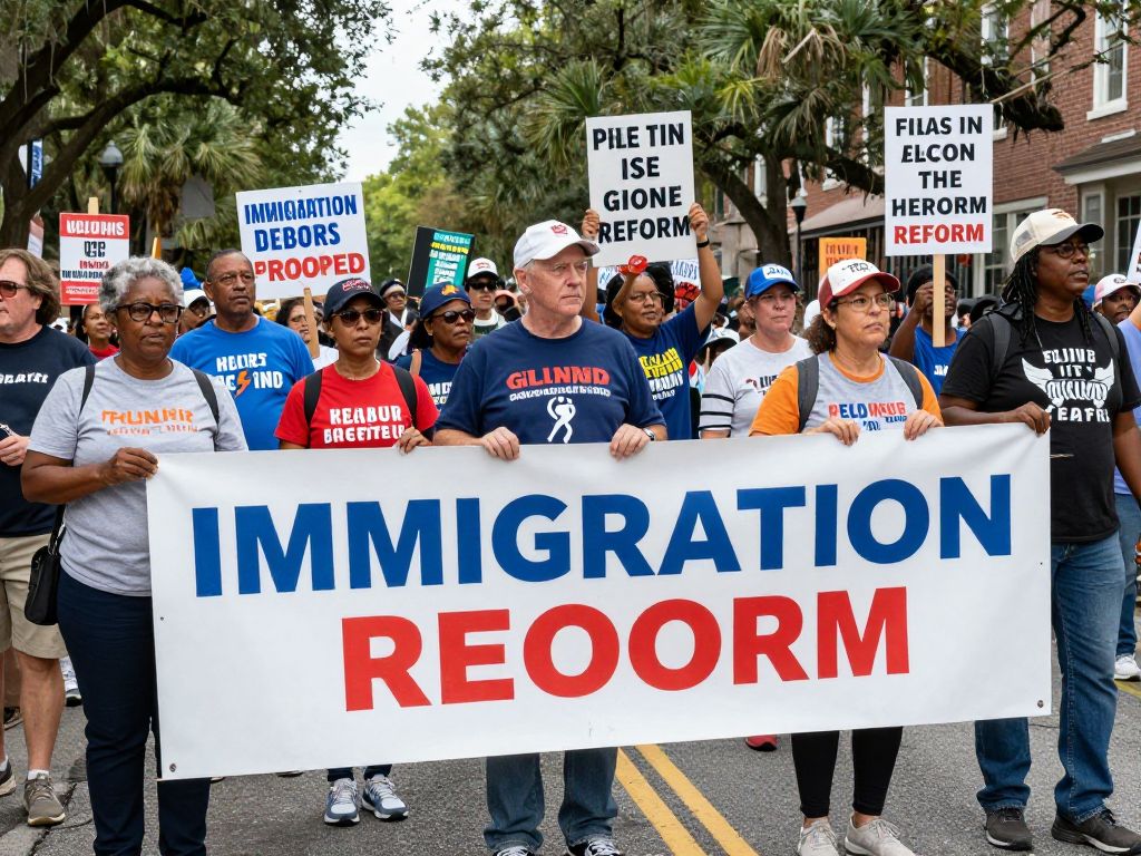 Residents of Charleston participating in a rally for immigration reform.