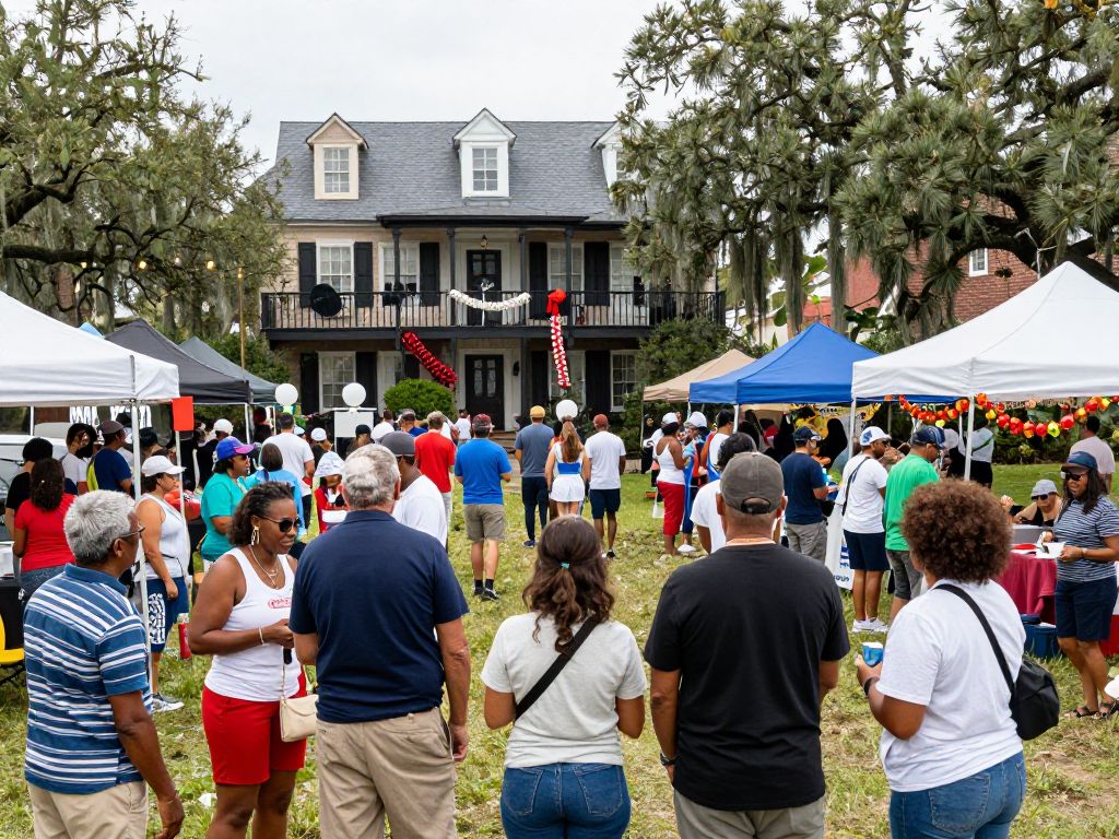 A diverse gathering of people enjoying a local event in Charleston, SC.