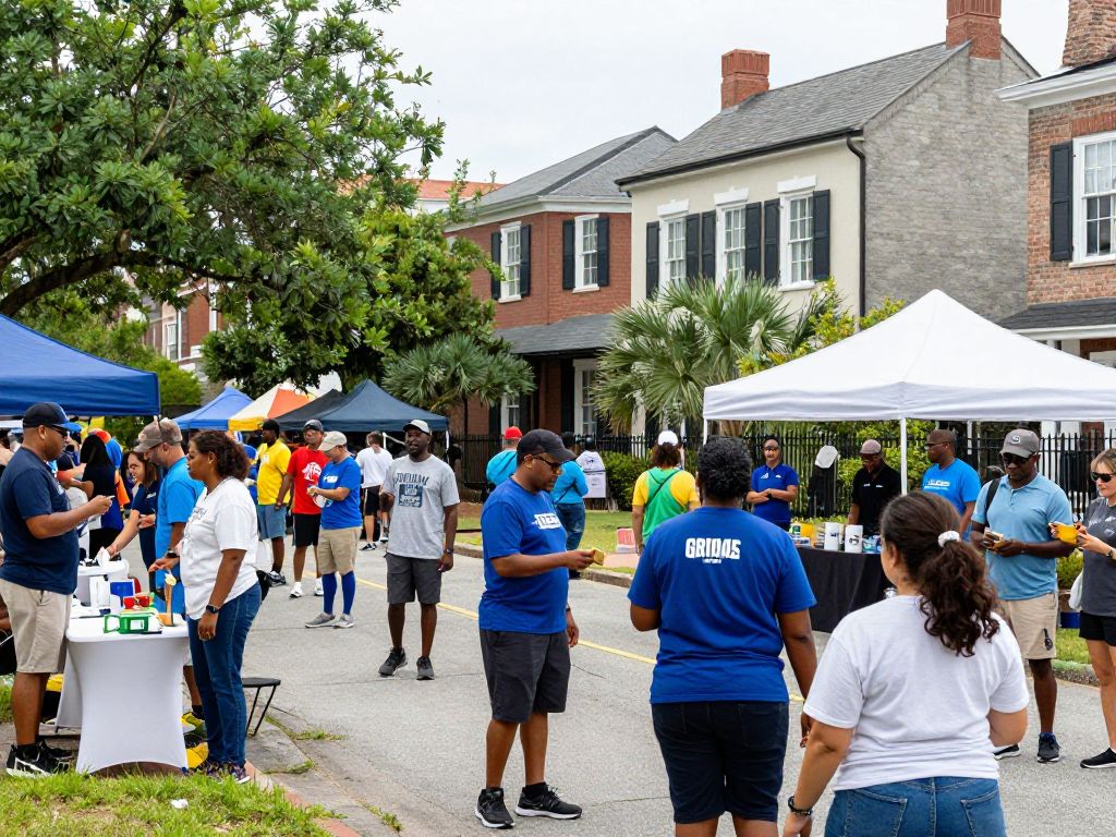 Residents participating in a vibrant community event in Charleston.