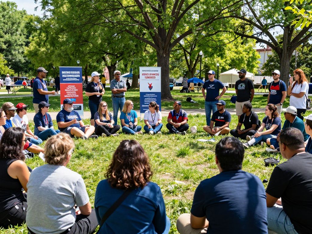 Community members gathered at Brittlebank Park engaging in meaningful discussions.