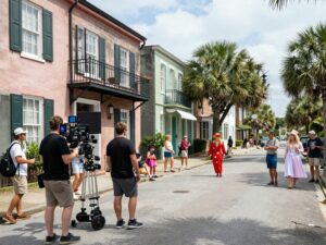 Film crew working on a set in Charleston South Carolina