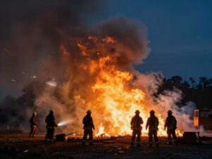 Firefighters responding to a large fire on Laurel Island in Charleston, SC