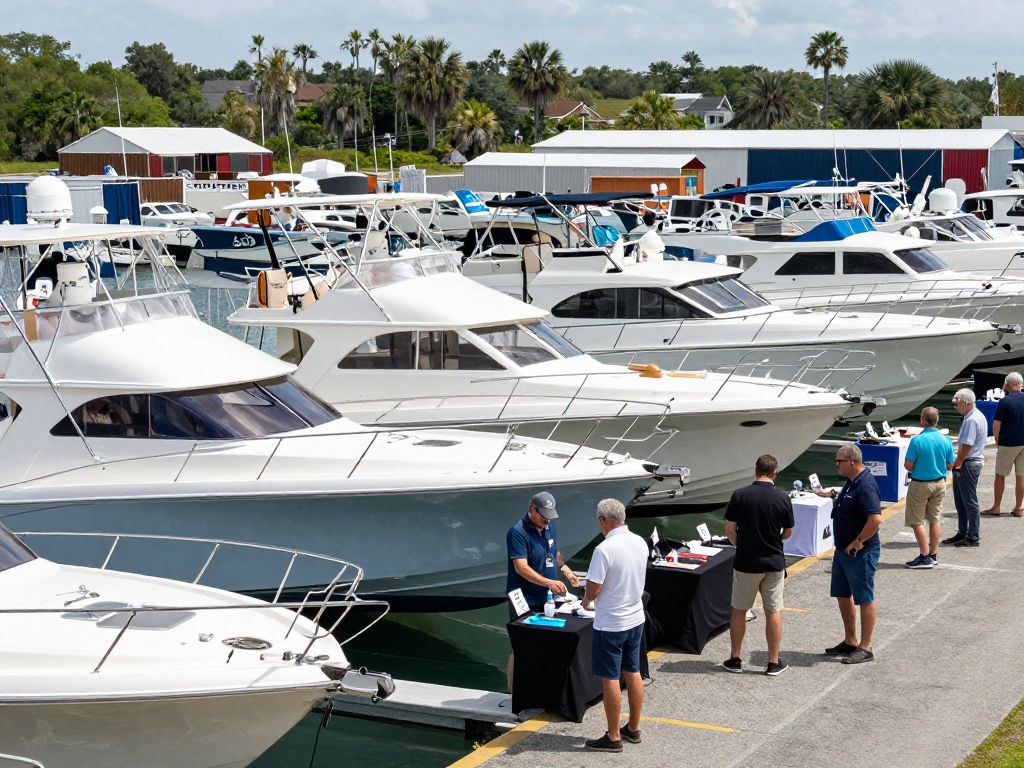 Charleston marine industry boat show showcasing various boats and marine dealers