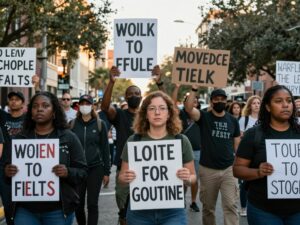 Protesters in Charleston advocating for justice after a shooting incident.
