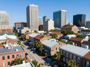 Charleston cityscape with historical and modern buildings