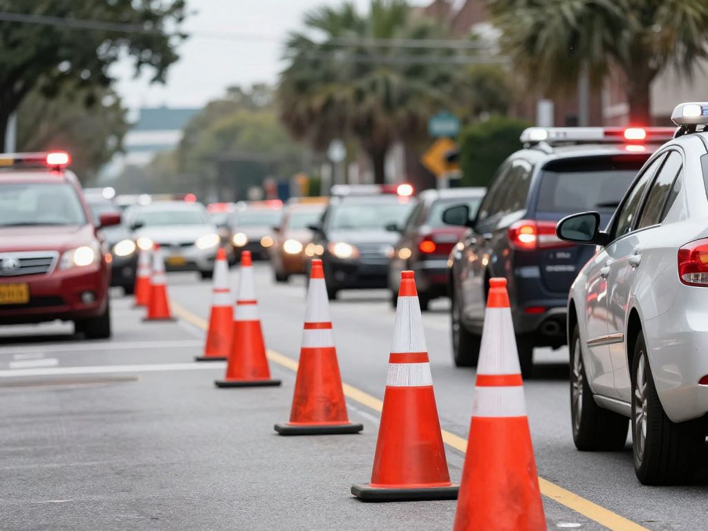 Emergency lights on scene of a traffic collision in Charleston, SC