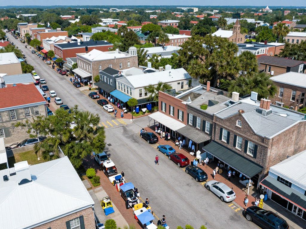 A vibrant market scene in Charleston, South Carolina with local businesses and entrepreneurs.