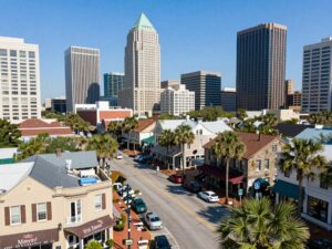 Cityscape of Charleston with focus on local businesses