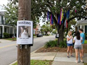 Posters of missing cats in a Charleston neighborhood