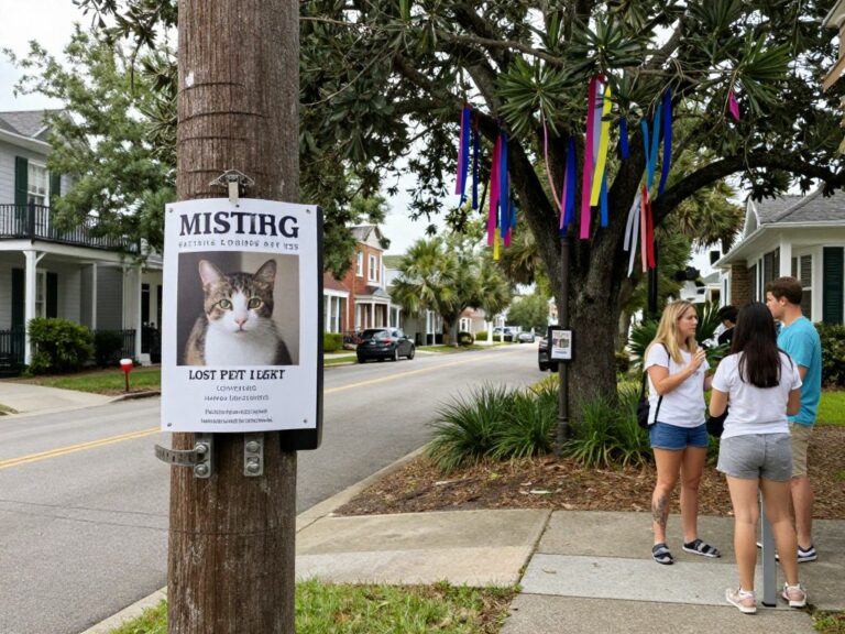 Posters of missing cats in a Charleston neighborhood