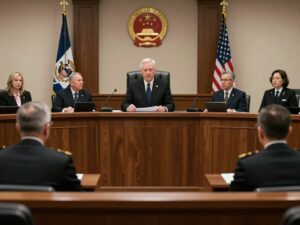 Courtroom discussing military deployment issues