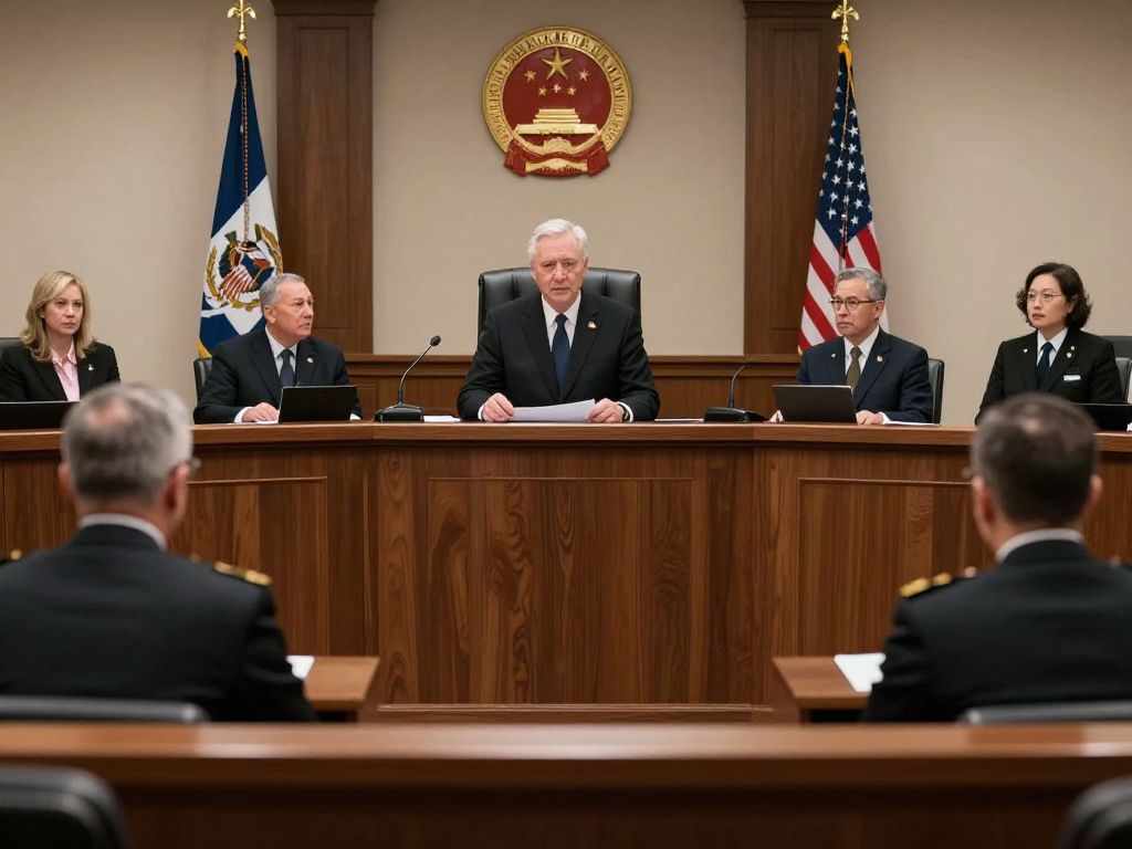 Courtroom discussing military deployment issues