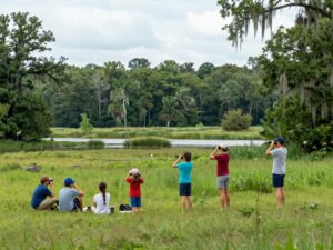 Families birdwatching at Dill Sanctuary