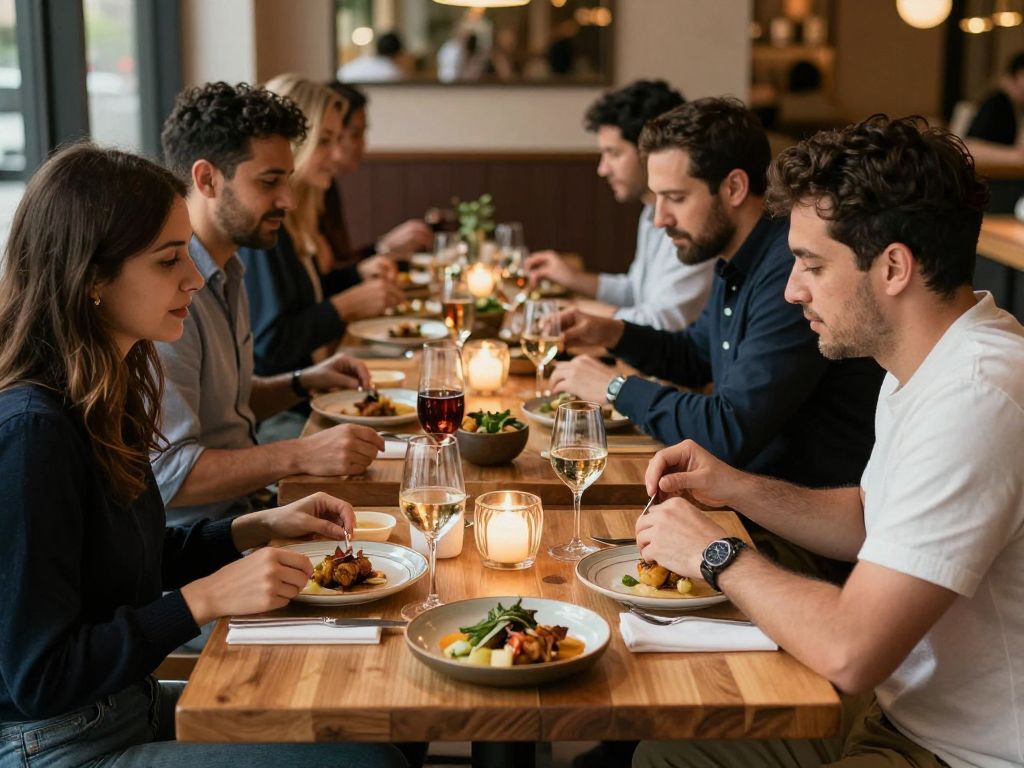 Dinner setting at an Austin restaurant showcasing a tasting menu.