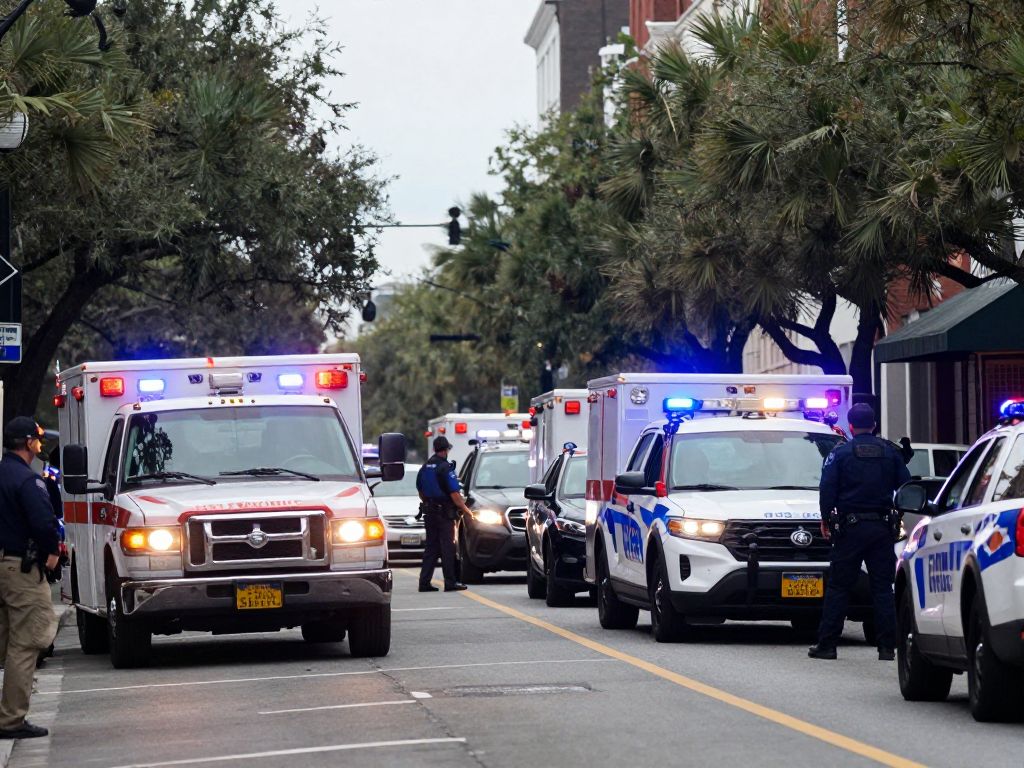 Emergency response at a fatal collision site in downtown Charleston