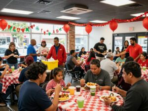 Families celebrating at East Bay Deli's 25th anniversary.