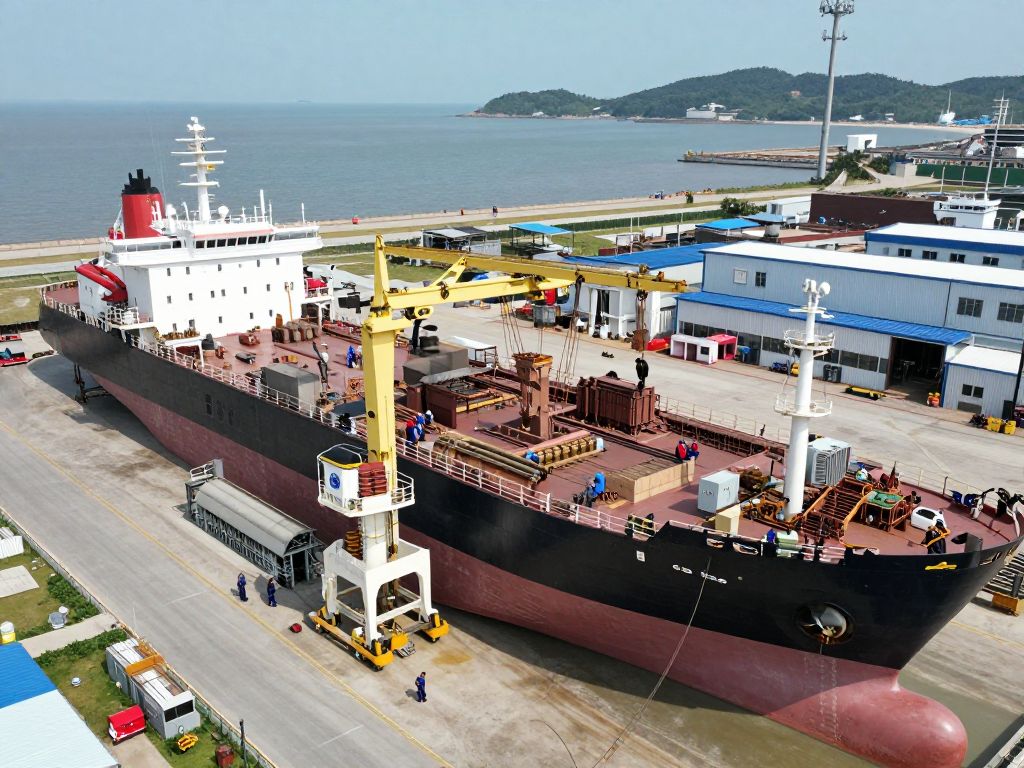 Aerial view of HII Newport News Shipbuilding Facility with active operations.