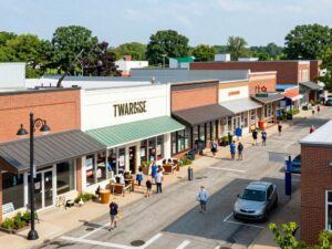 Retail center in Indiana with various shops and customers