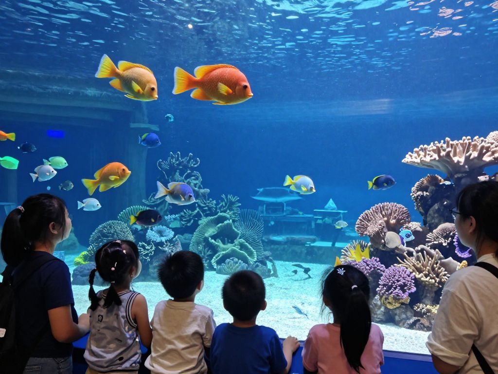 Children interacting with mermaids at South Carolina Aquarium