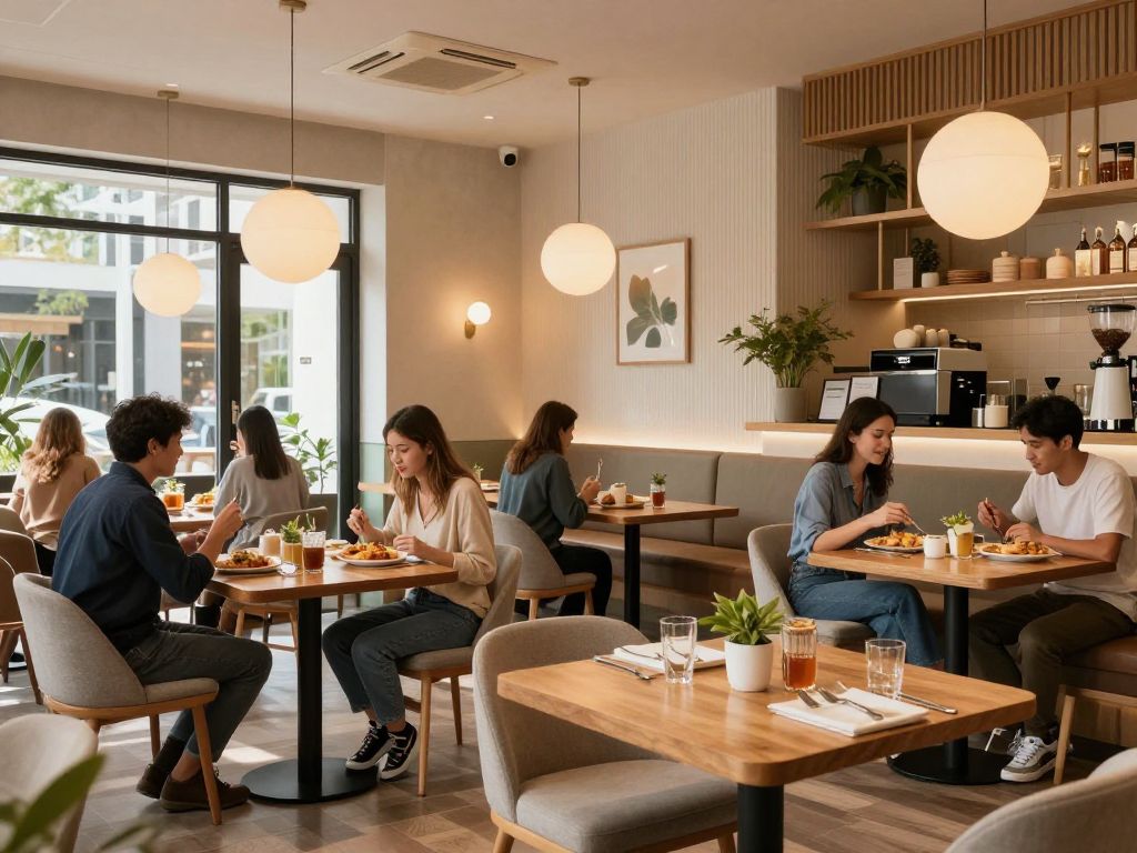 Interior of Millers All Day cafe showing brunch patrons and a cozy atmosphere