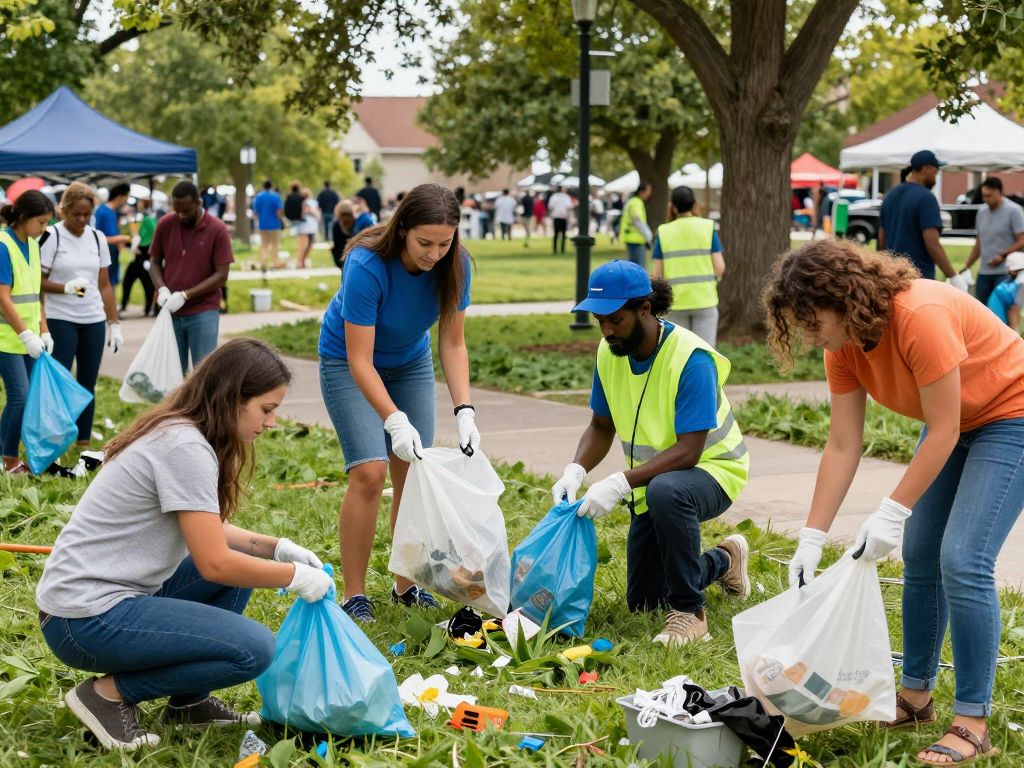 Diverse community members engaging in a litter cleanup to honor MLK Day