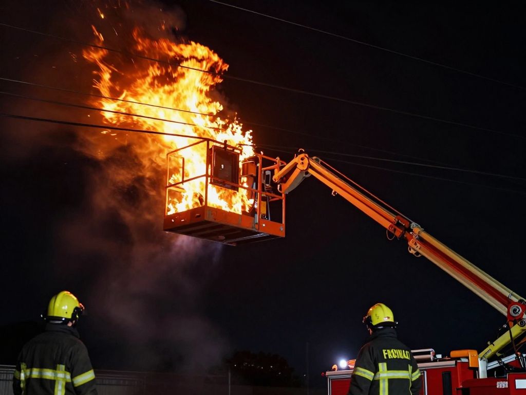 Firefighters responding to a fire caused by a scissor lift in North Charleston