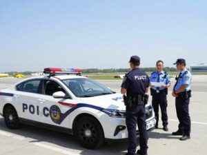 North Charleston police officers at an airport during an investigation