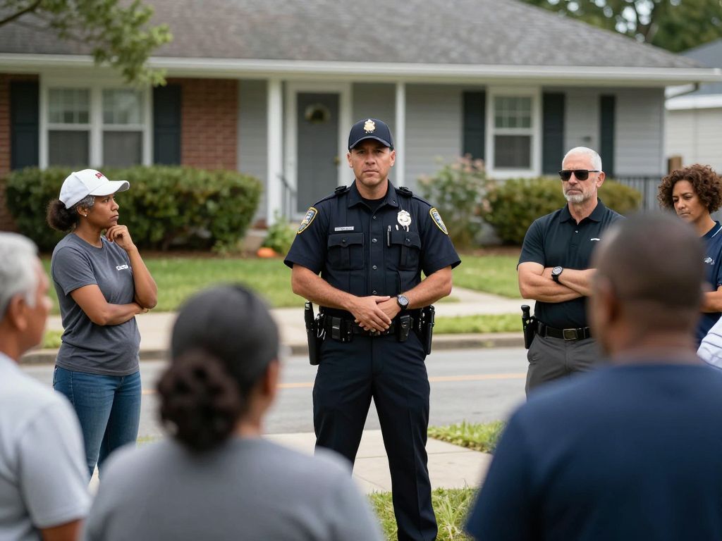 Police officer engaging with community after child's tragic death