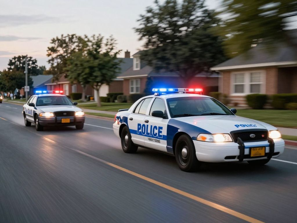 Police car in pursuit of a suspect vehicle