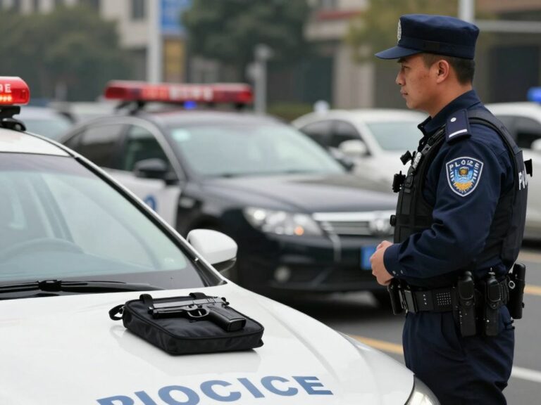 Police officers conducting a traffic stop with a confiscated handgun