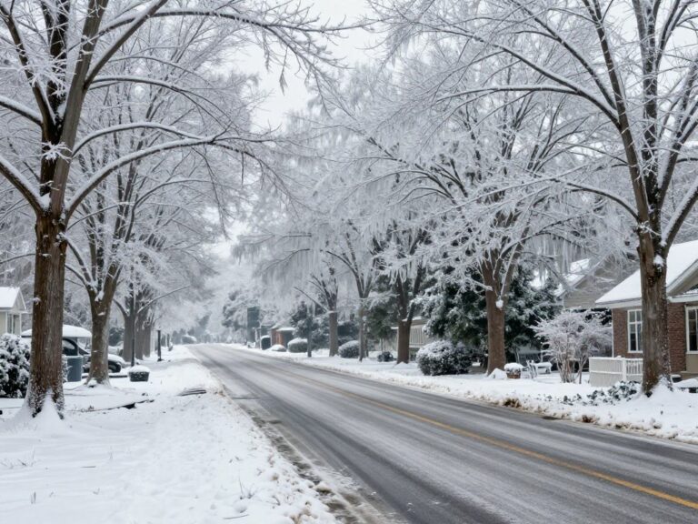 Frozen landscape in South Carolina after a winter storm