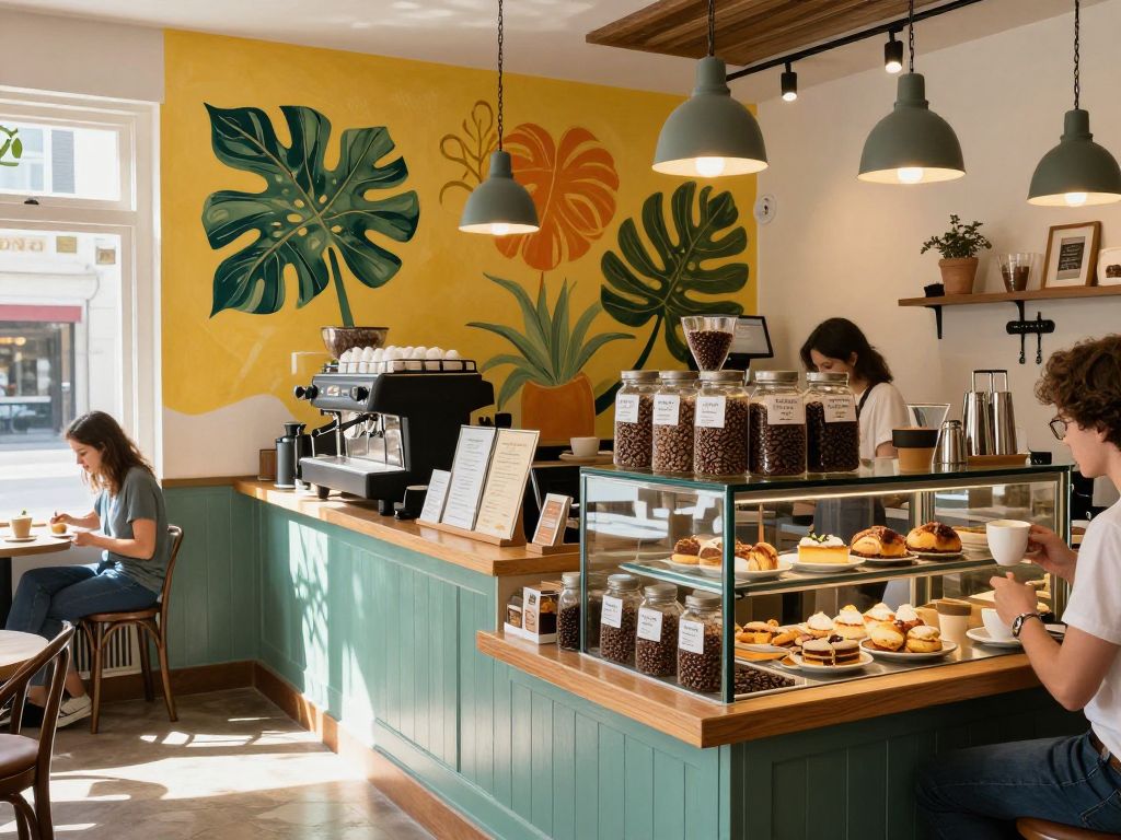 Interior view of Tracer Coffee Bar with coffee and food offerings.