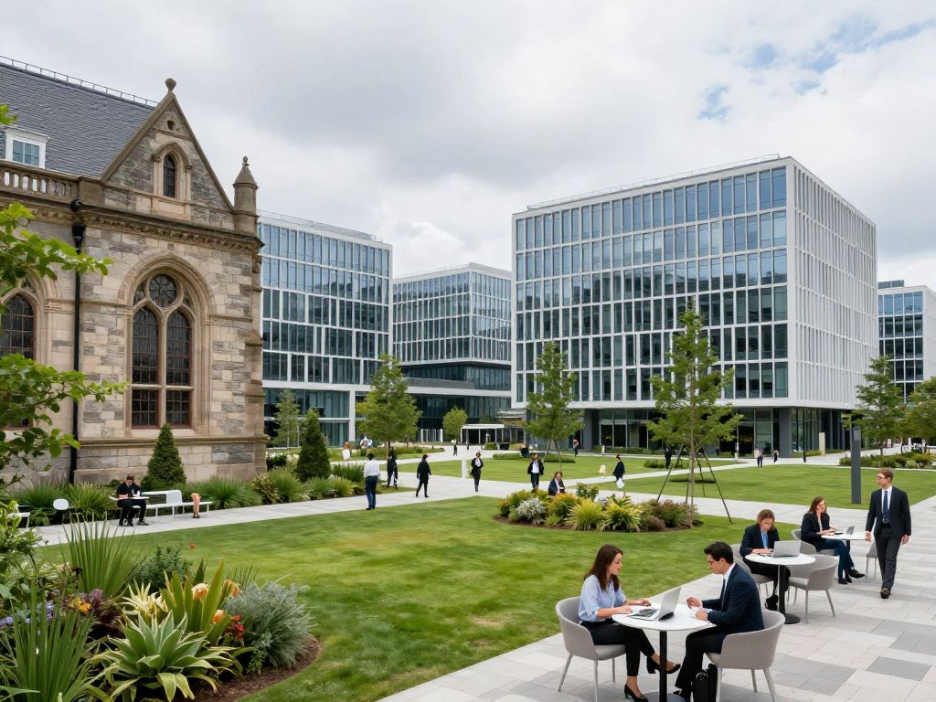 Rendering of Vine Works Trade Park on Johns Island featuring modern industrial buildings.