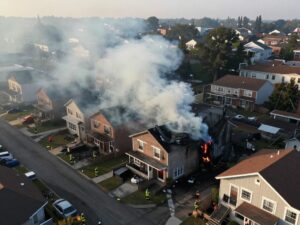 Damage from the West Ashley townhome fire with emergency response teams