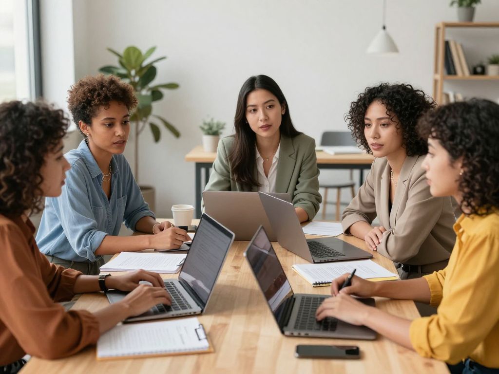 Women entrepreneurs collaborating in a workspace