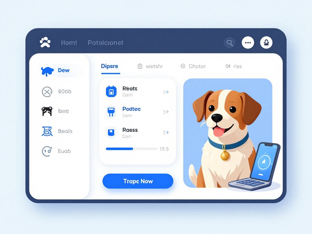 Illustration of an AI-powered pet wellness platform interface.