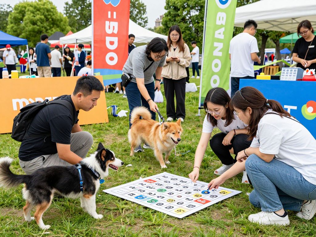 Dogs and their owners enjoying a community Bingo event