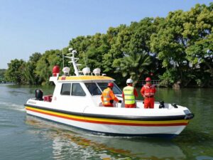 Emergency responders and vessels at a waterway in Berkeley County