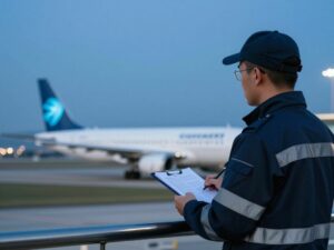 An artistic depiction of blue light seen at Charlotte Douglas International Airport.