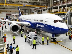 Boeing employees working on the 787 Dreamliner assembly line in Charleston