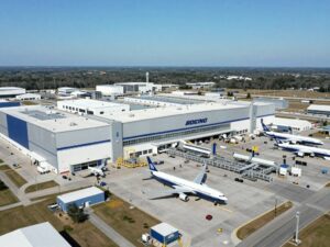 Aerial view of Boeing South Carolina facility with planes