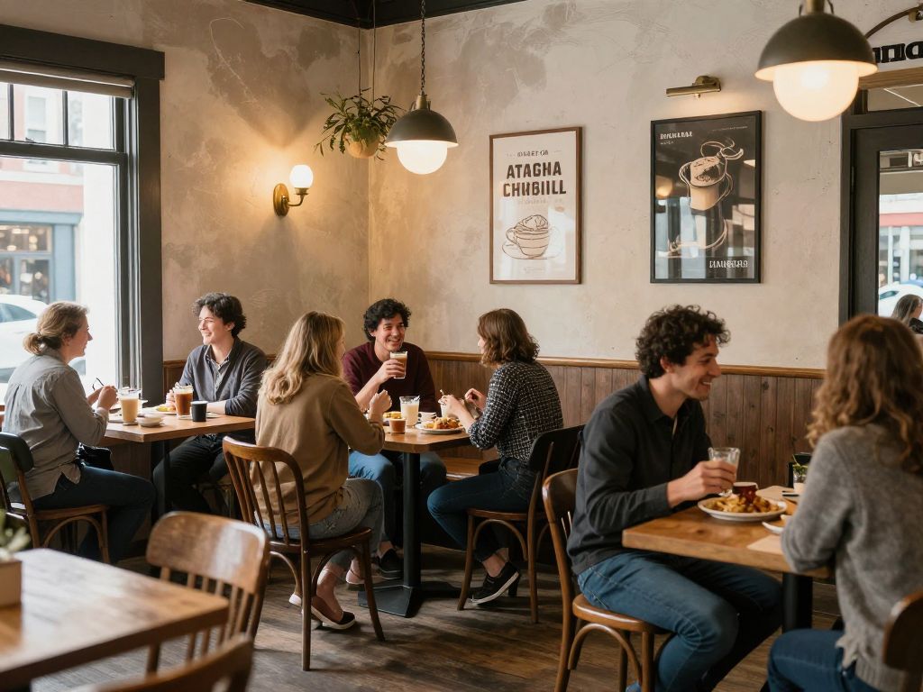 Interior of Broad Street Café showcasing patrons enjoying food and drinks