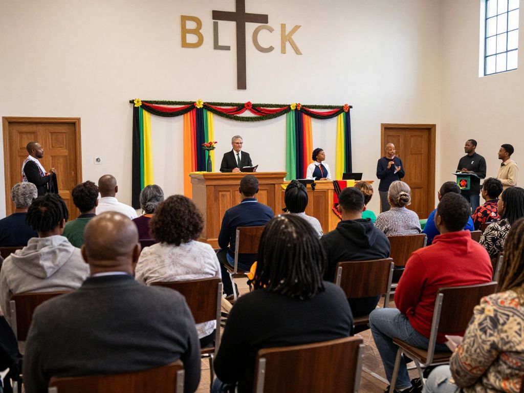 Community gathering for Black History Month at Bibleway Baptist Church in Charleston.