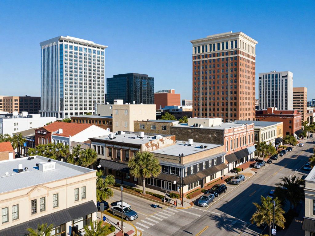 A lively view of Charleston, SC showcasing local businesses and a bustling economy.