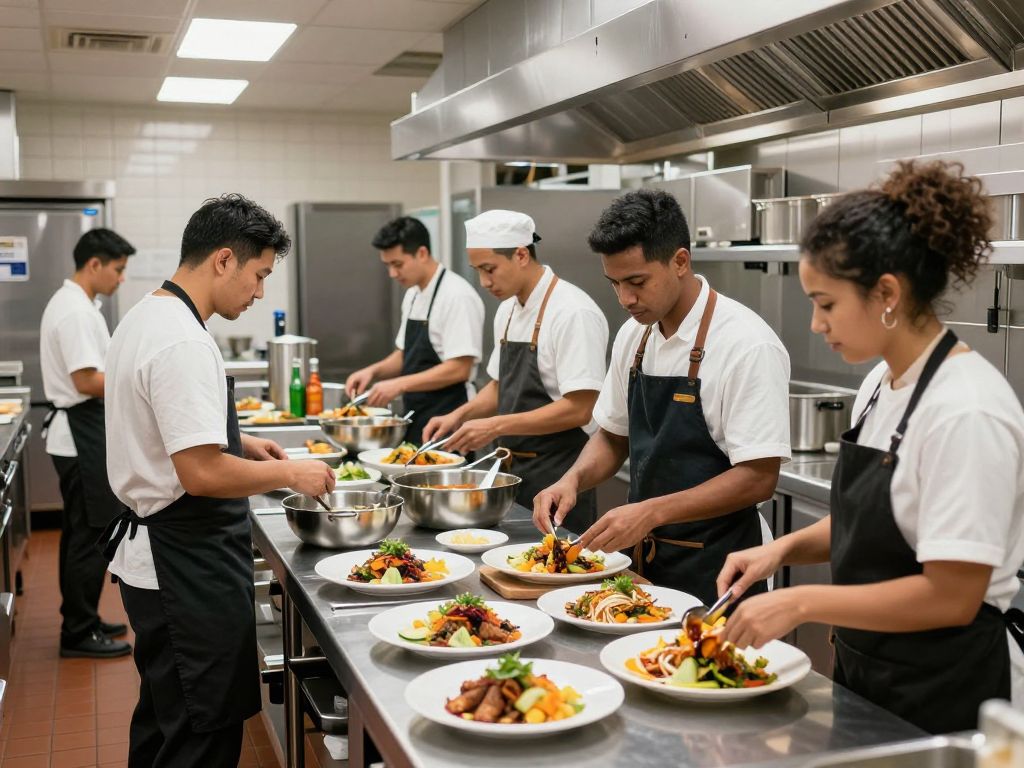 A busy commissary kitchen in Charleston with food entrepreneurs at work.
