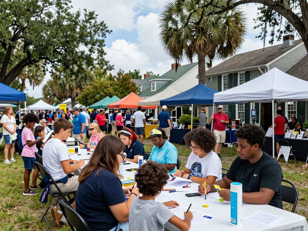 Community members and youth engage at an event in Charleston.