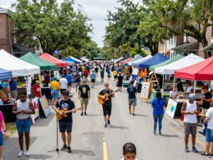Vibrant Charleston community festival with music and food.