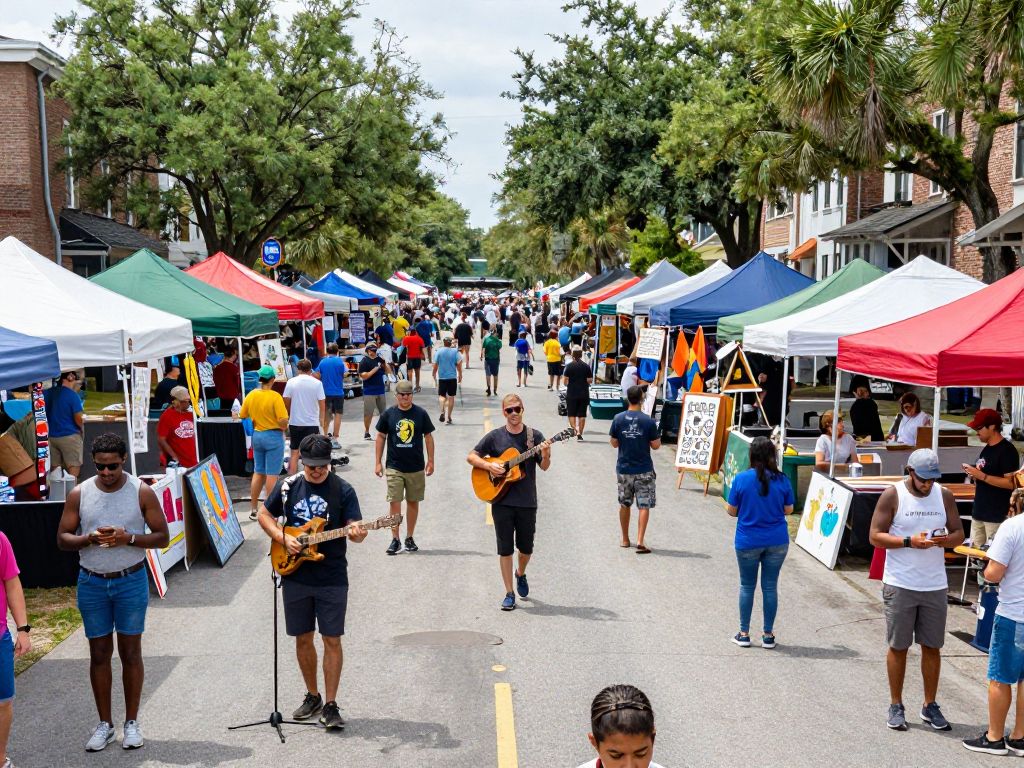 Vibrant Charleston community festival with music and food.