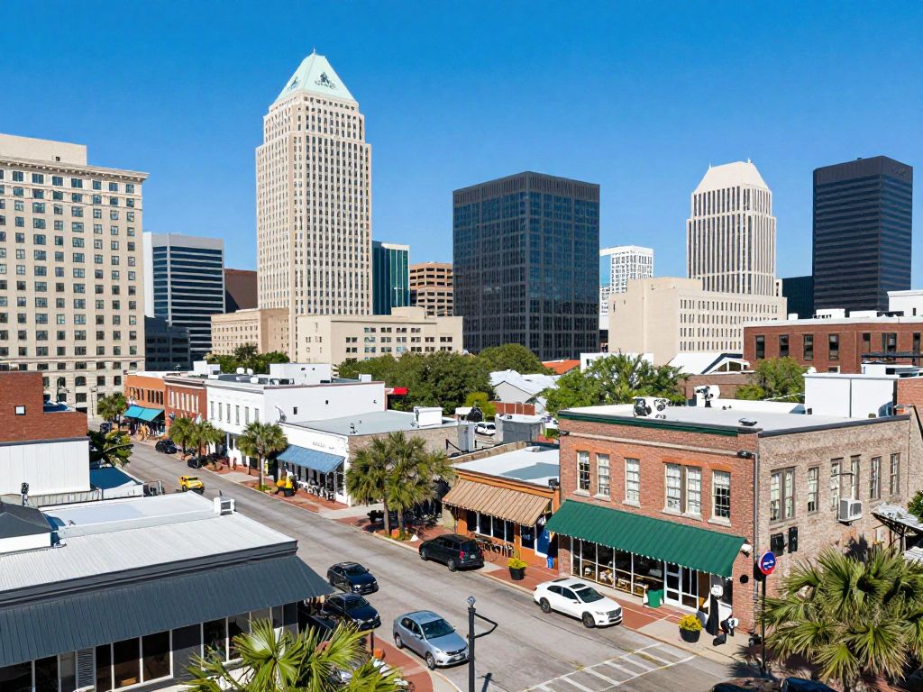 Cityscape of Charleston representing economic development