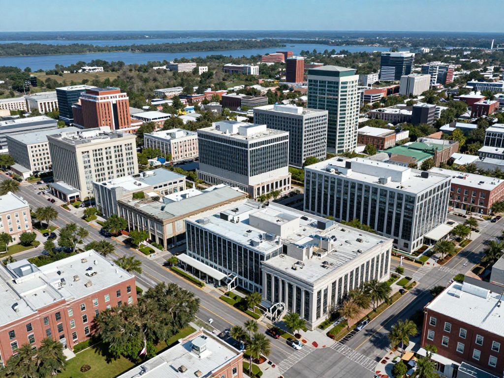 Aerial view of Charleston SC showcasing local businesses and economic growth.